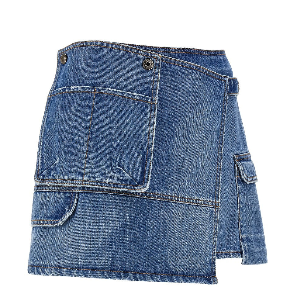 Denim wrap-over mini skirt