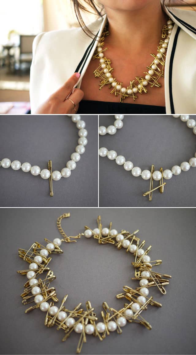 Best DIY Blogs - Pearl  Safety Pin Necklace