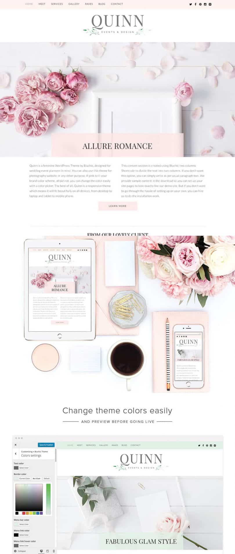 Elegant, WordPress theme for wedding planners, bloggers, and entrepreneurs. 
