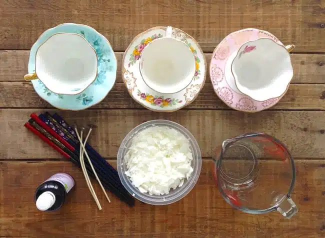 DIY Teacup Candle Tutorial - Supplies and tools required for making your own candles. 