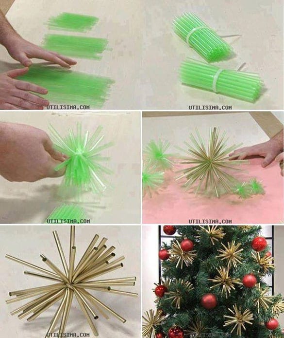 Easy DIY Christmas Ornaments - Plastic straw ornament! Cute! 