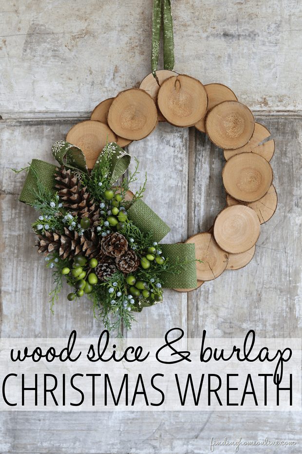 Christmas Wreath ideas - wood slice burlap wreath