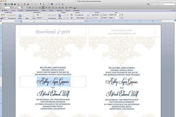 Free Wedding Invitation Template - Type details