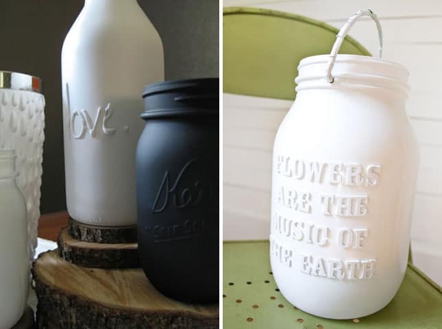 20 Easy Mason Jar Crafts - Decorative Textured Typography Jars