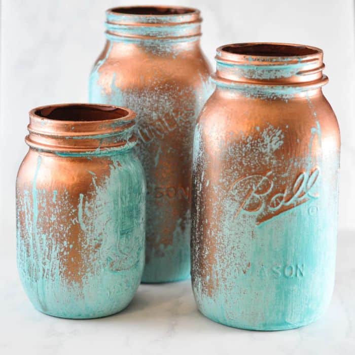 20 Creative Mason Jar Crafts - Decorative Blue Patina Jars