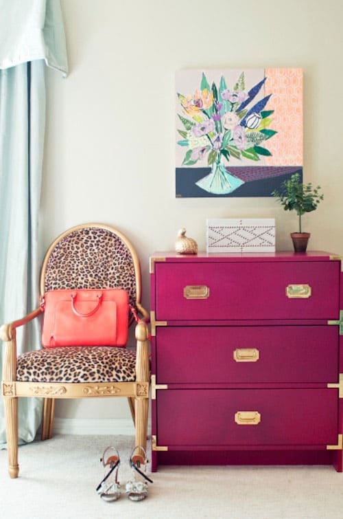 Chic Ikea Hacks - This amazing plum colored chest was once just a plain wood Ikea campaign chest!