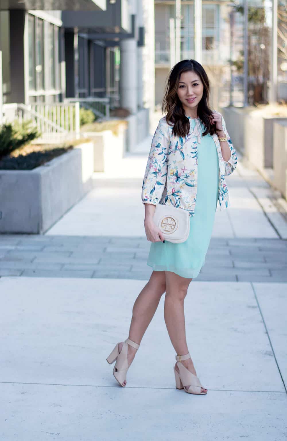 Spring streetstyle: Spring dress and floral bomber from LC Lauren Conrad Dress Up Shop, Special occasion dressing like wedding guests, showers, birthday parties, engagement parties etc.