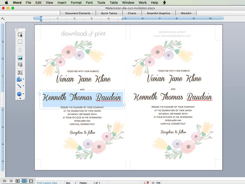 Step by step instructions for DIY wedding invitation. Pretty watercolor flower wedding invitation. FREE template and download.