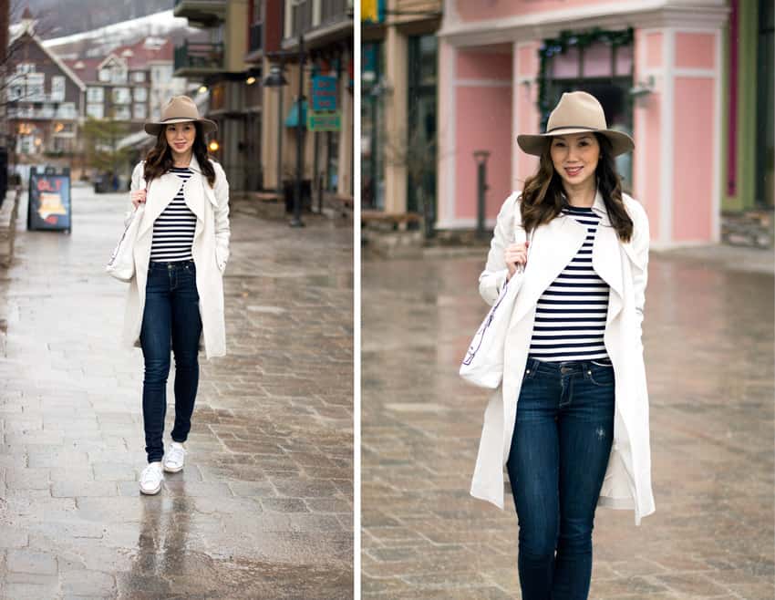 Blue mountain getaway, rainy day street style