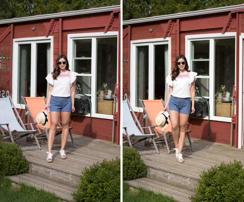 So glad that summer is here! Peasant blouse with ruffle sleeves and shorts for a cute casual look!