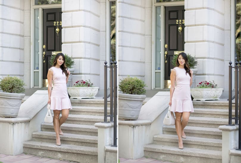Toronto street style: Pretty pink dress with ruffle bottom