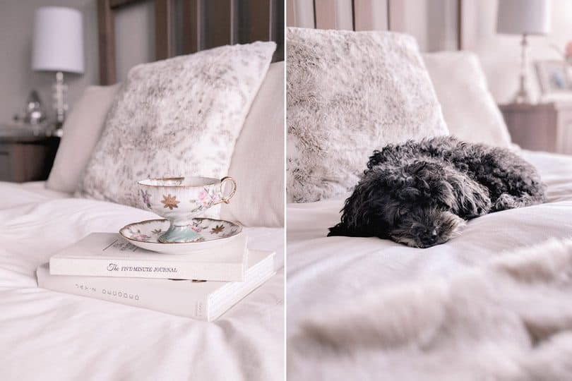 Getting dozy in bed with fluffy sheets
