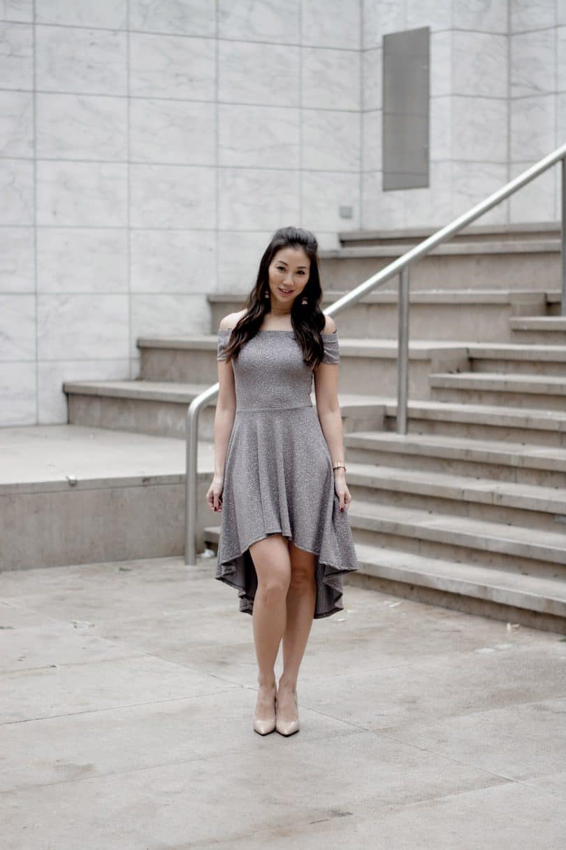 Silver OTW dress with high low skirt from Windsor, fashion bloggerHigh Quality Luxury Shopping