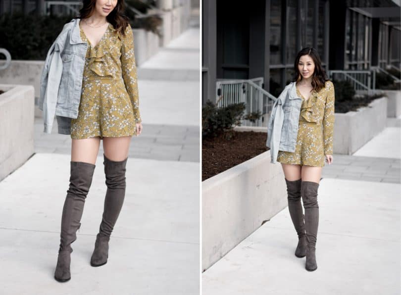 OOTD spring/summer look: Floral romper from boohoo, denim jacket and OTK books
