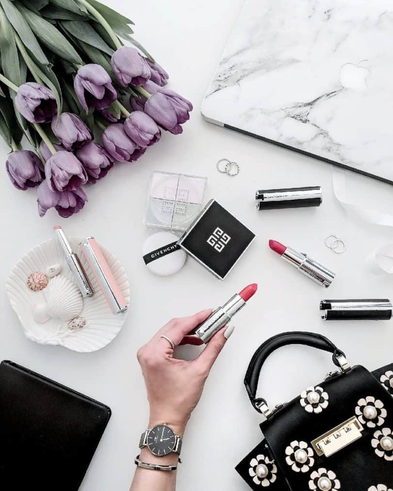 Beauty Flatlay: GIvenchy Makeup Icons - PRISME LIBRE, lipstick and lip balm ...more at yesmissy.com