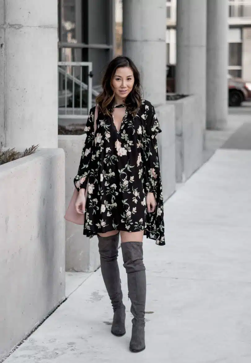 Spring #OOTD: Black lantern floral shift dress from Romwe, Steve Madden OTK books, and Kate Loxton Bucket Bag