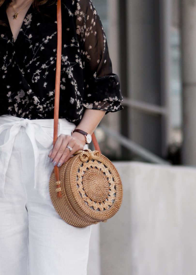 #OOTD details - Bali round wicker bag and Daniel Wellington Petite watch