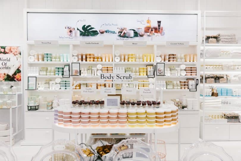 The wide selection of Laline body scrubs at their 1st Canadian store at CF Sherway Gardens