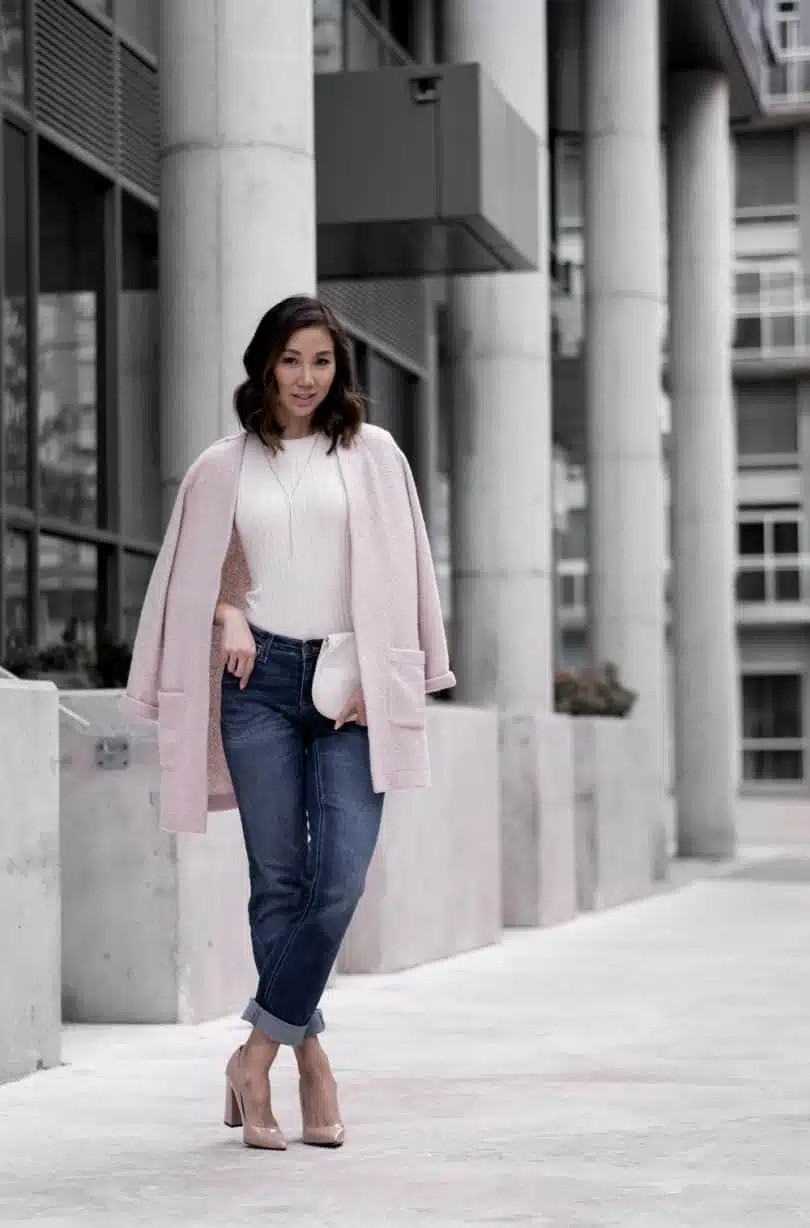 Casual look: rolled up denim, pink sweater, nude pump... Toronto Style BloggerHigh Quality Luxury Shopping