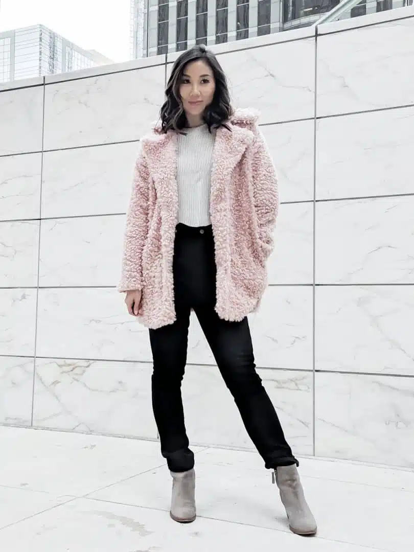Pink teddy jacket - Fall OOTD