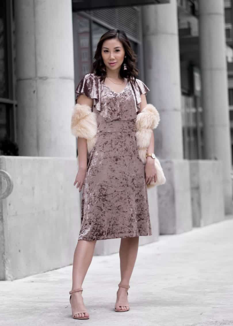 OOTD: Pink velvet dress and faux fur (Canadian style blogger - yesmissy)