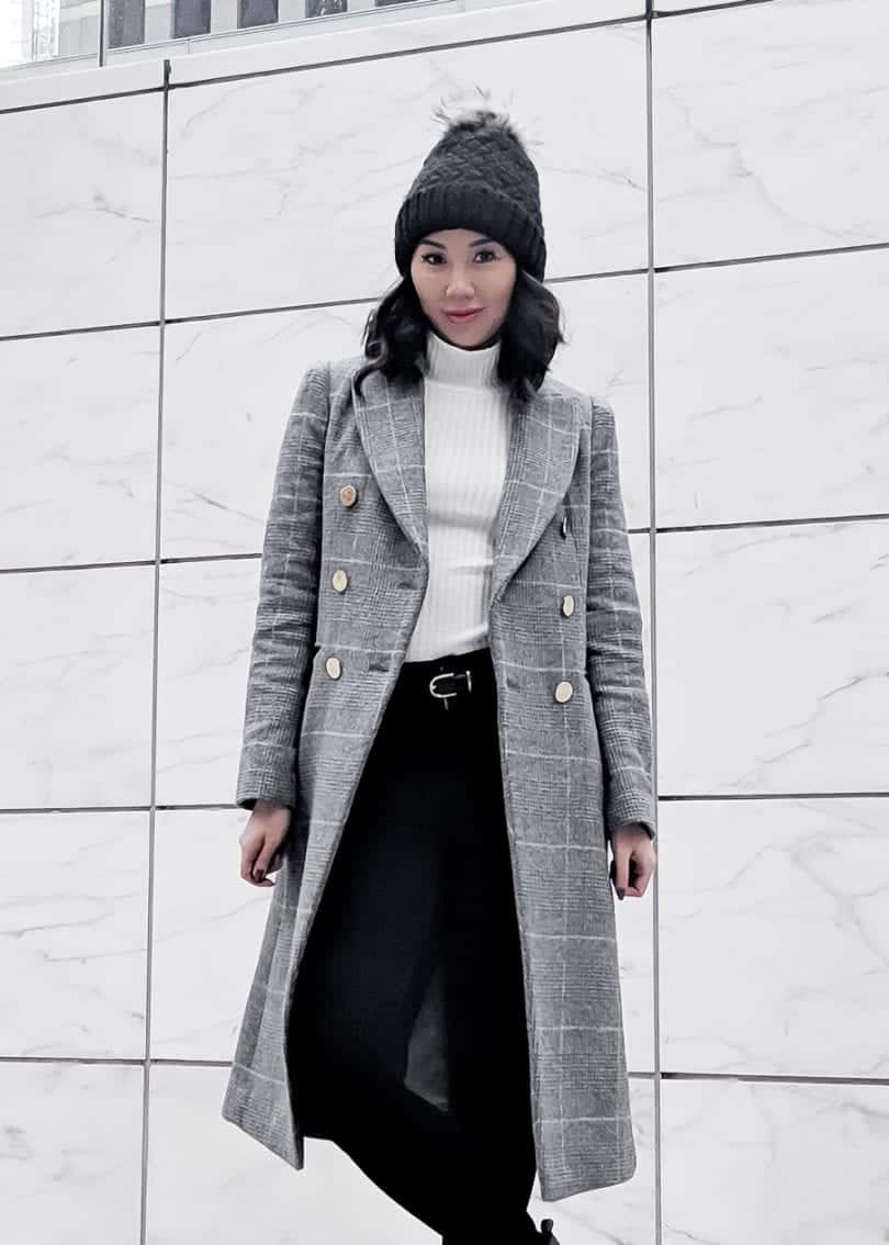 Fall Winter OOTD - checkered wool coat black beanie, Toronto Style BloggerHigh Quality Luxury Shopping