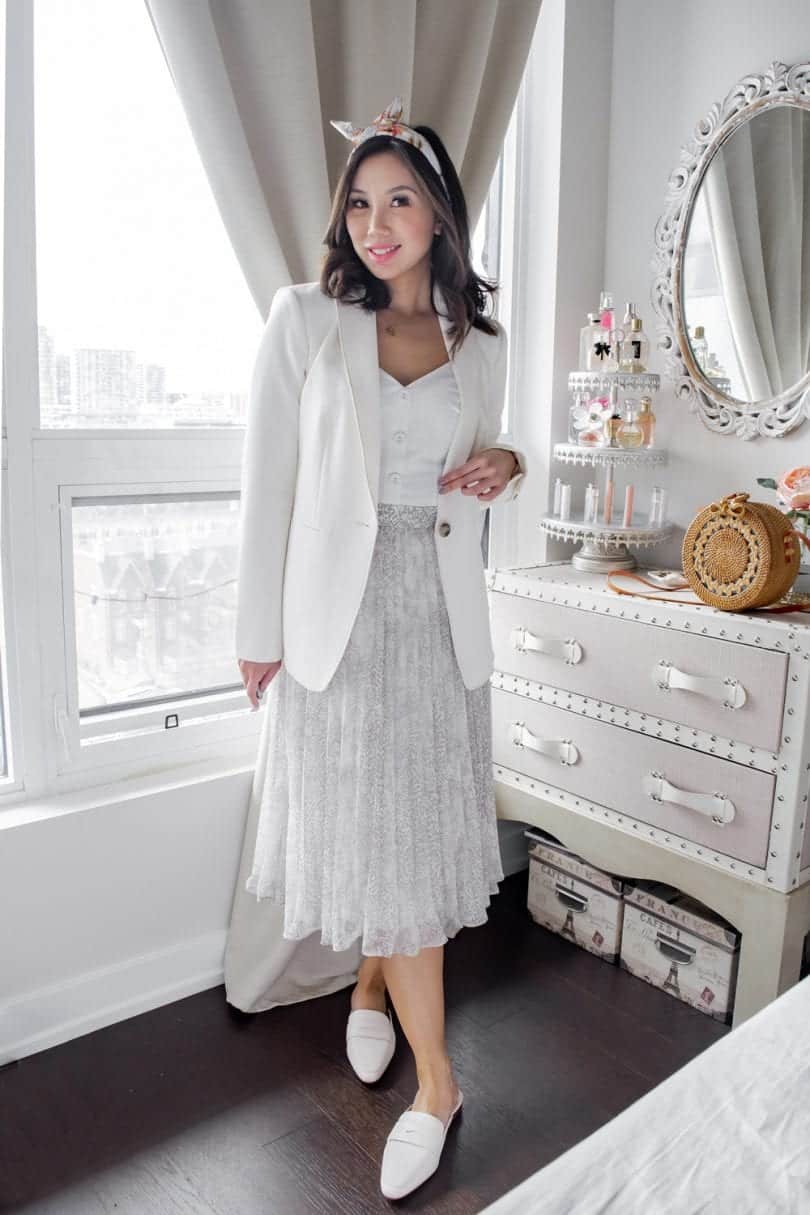 OOTD spring summer look - office workwear and weekend look, scarf headband trend