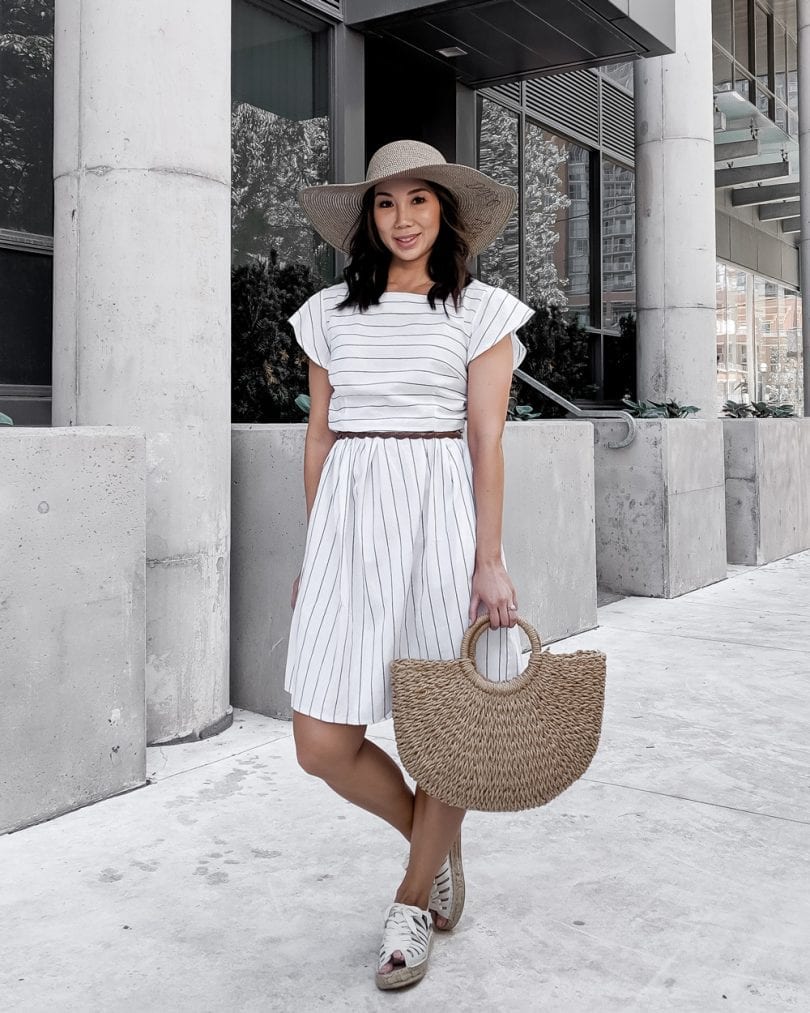 triped Square Neck Fit Flare Dress - Canadian fashion bloggerHigh Quality Luxury Shopping