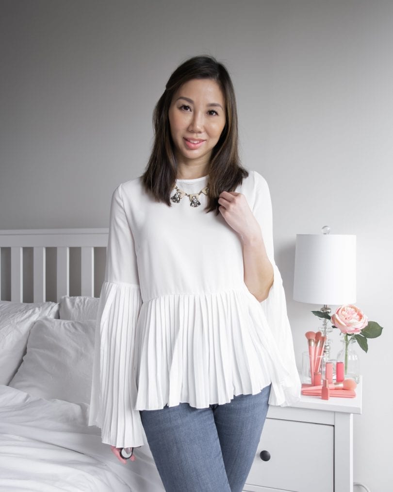 OOTD lookbook - white pleated blouse and jeans