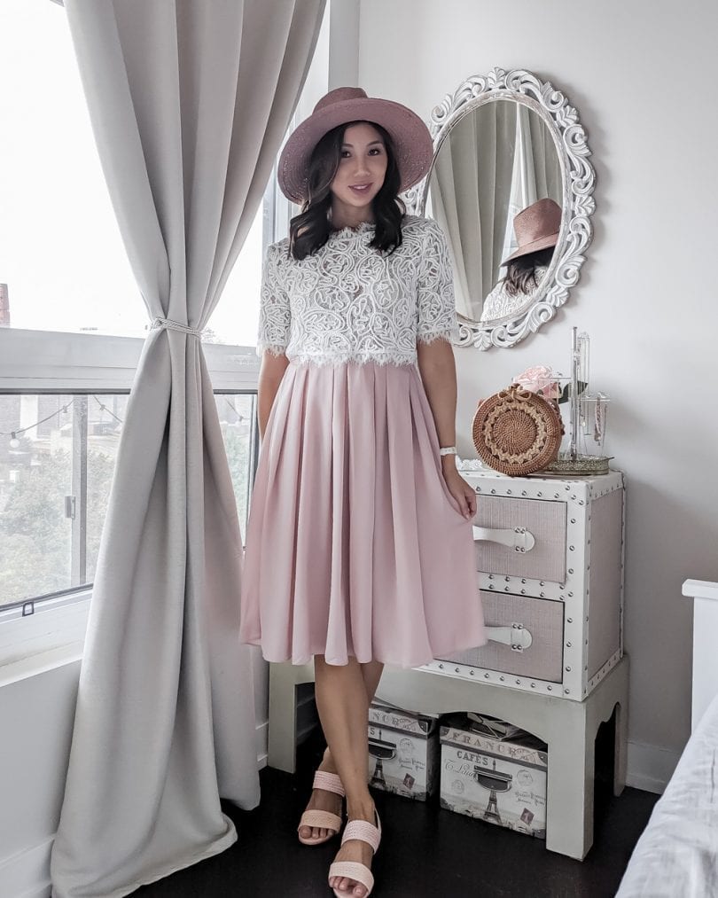 OOTD lookbook - Pink Skirt Lace Top