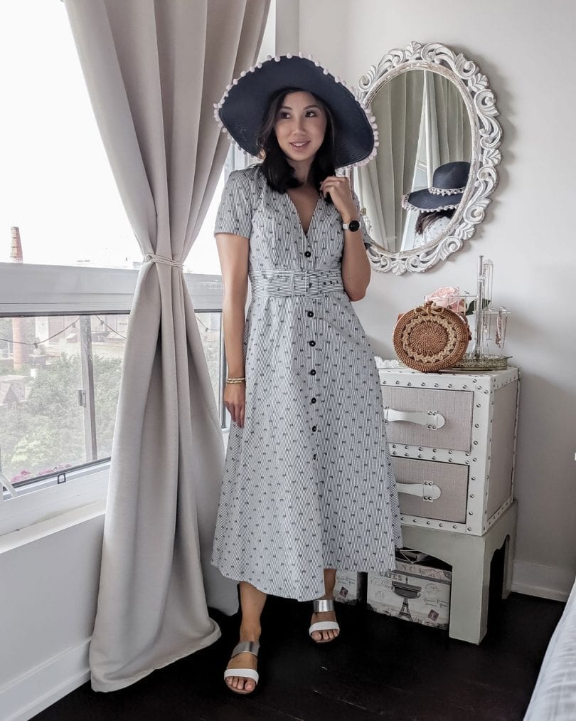 Weekend outfit - dotted striped midi dress - Canadian fashion blogger yesmissy