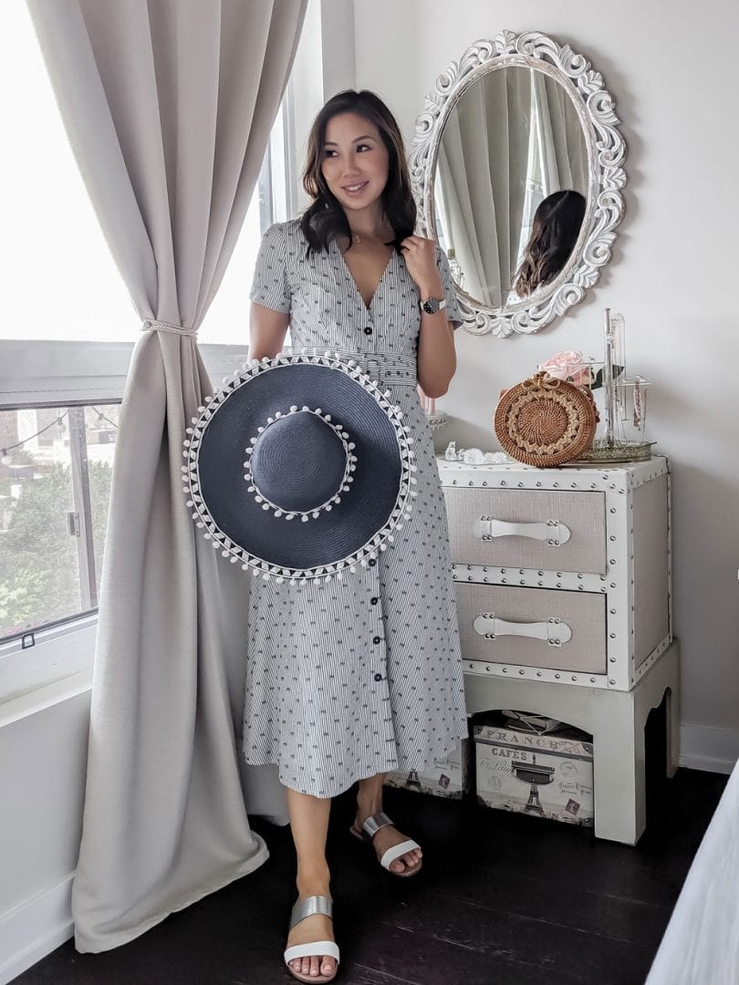 Vacation outfit ideas - Striped dotted midi dress - YESMISSY