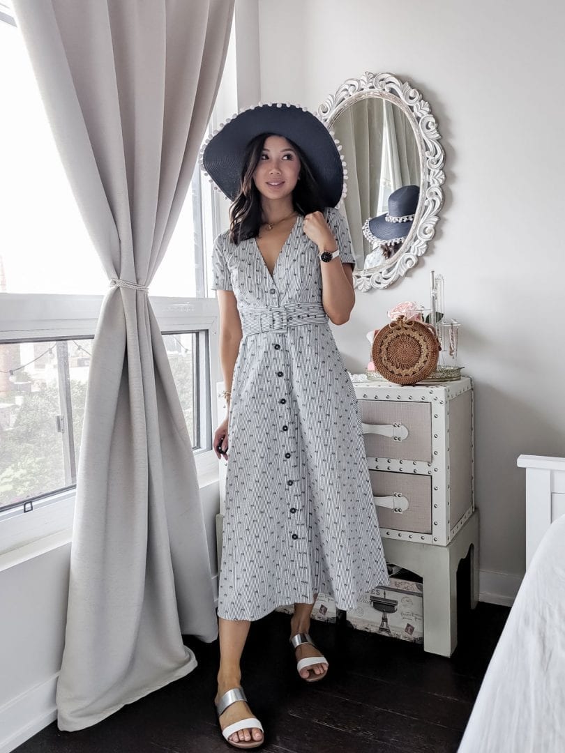 Brunch outfit ideas - midi dress and floppy hat