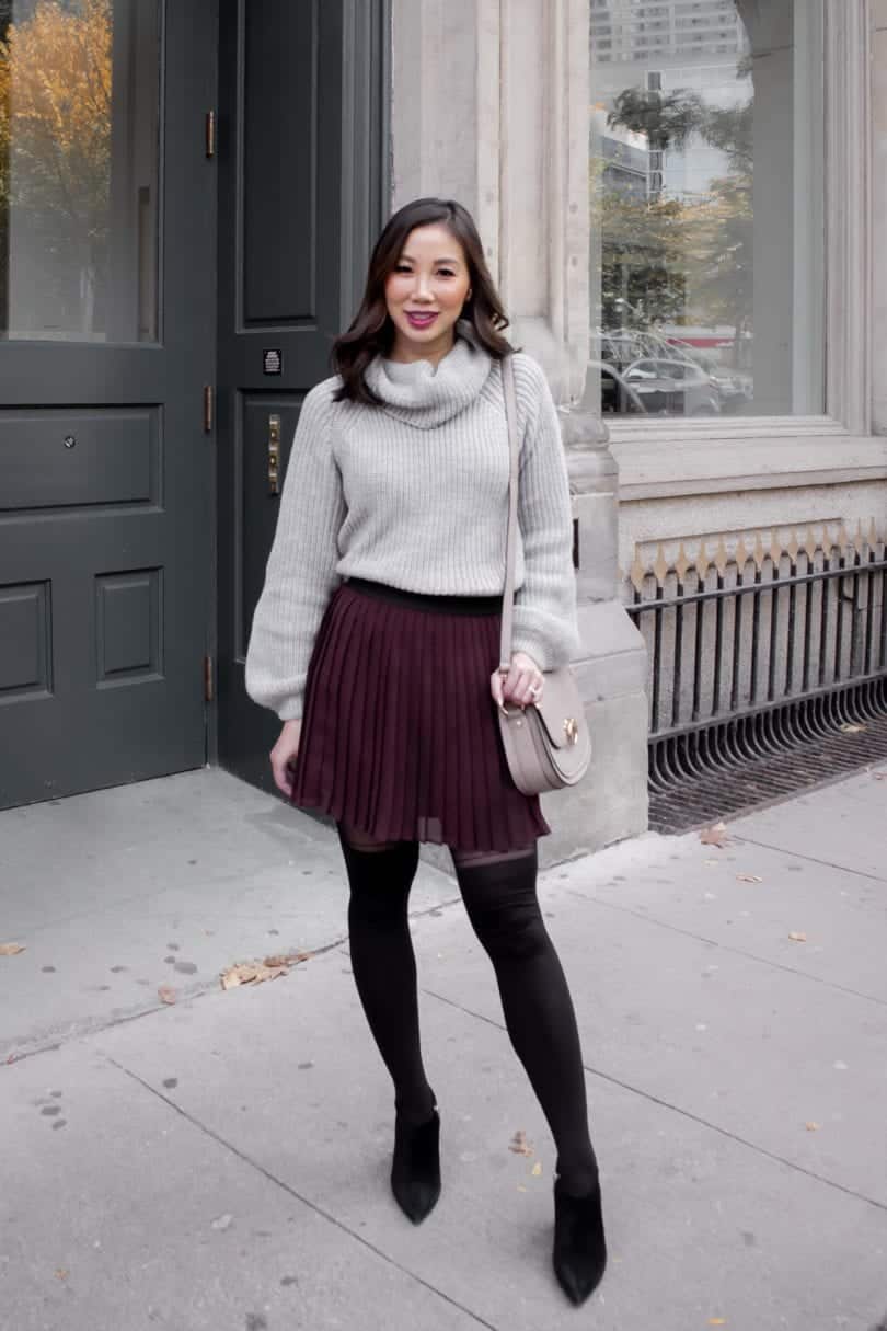 Fall Outfit Inspiration - pleated skirt and sweater tucked in . So cute!