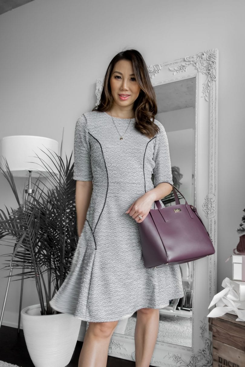 #OOTD for the office - grey dress and purple Kate Spade bag