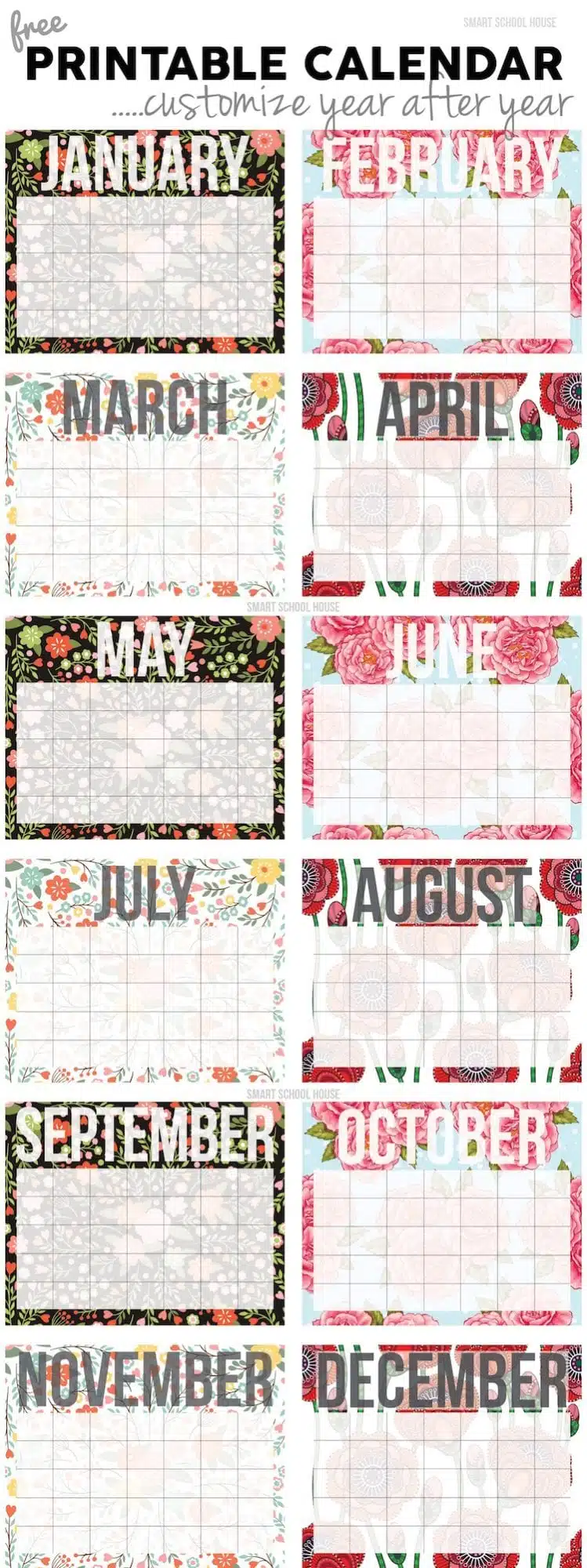 Customizable Calendar Printout to download with ability to customize! 
