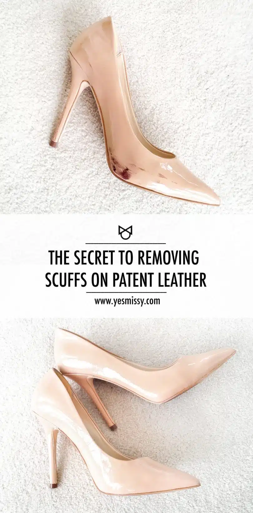 Before and after: How to remove scuff marks from patent leather shoes with this simple trick from Best Luxury Handbag Lifestyle Blogger Eileen Lazazzera