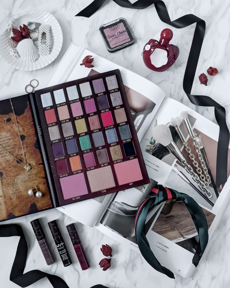 NYX Cosmetics x The Chilling Adventures of Sabrina makeup collab, Spellbook palette, Soft Matte Lippies. Nina Ricci 