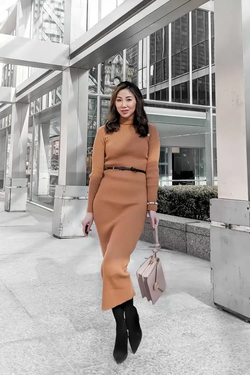 Workwear office OOTD - sweater maxi dress, headband and boots with clutch - Canadian BloggerHigh Quality Luxury Shopping