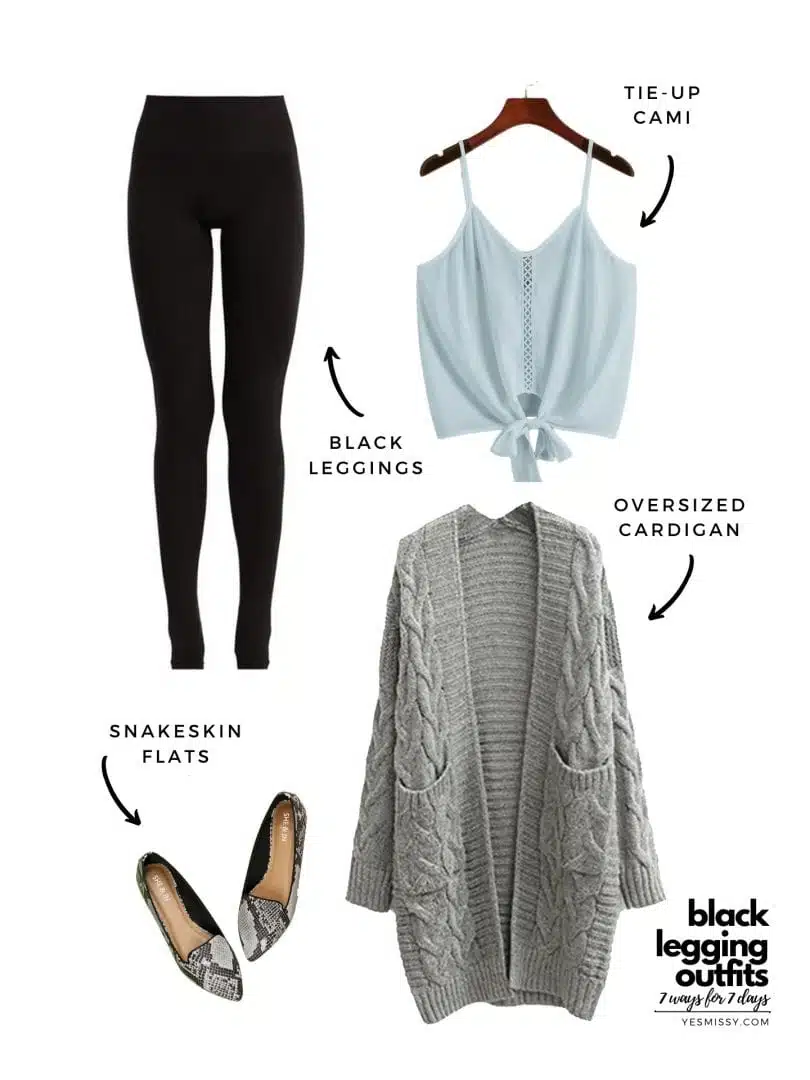 Casual look: Legging outfits for summer with oversized sweater and cami