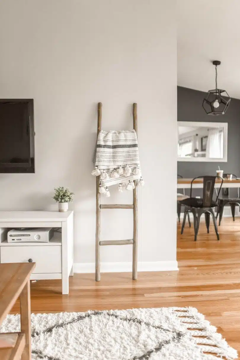 10 storage ideas for small homes - use standing ladders to hang up blankets.. read more at yesmissy.com