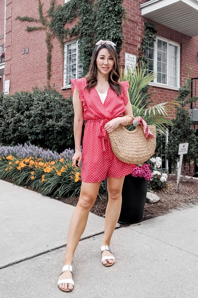 Cute summer clothings for women - Polka dot romper styled by Eileen Lazazzera