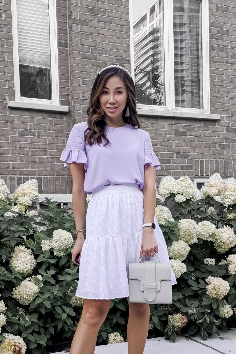 Cute summer outfit inspiration with the millenial purple trend styled by Eileen Lazazzera of Best Luxury Handbag Lifestyle Blog