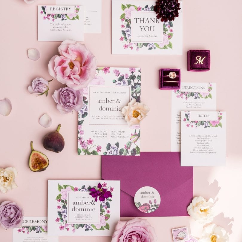 Vintage botanical wedding invitation by Basic Invite