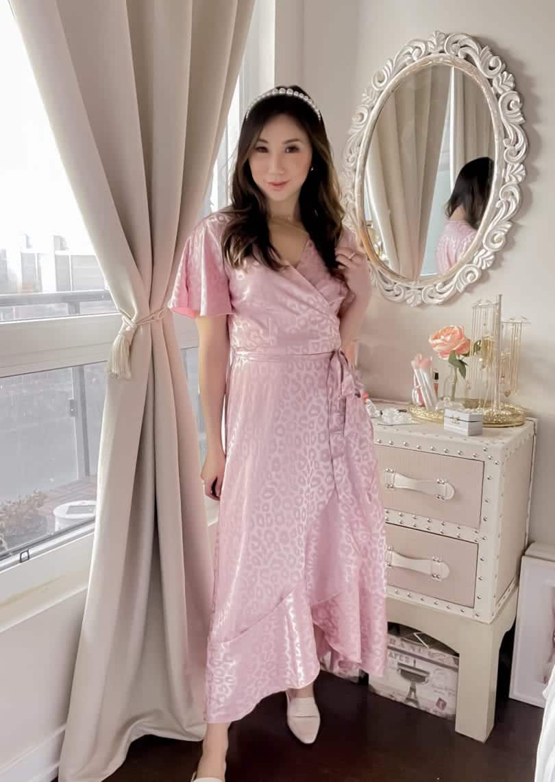 This silky leopard wrap dress is the perfect choice for an elegant dress for Valentine's Day