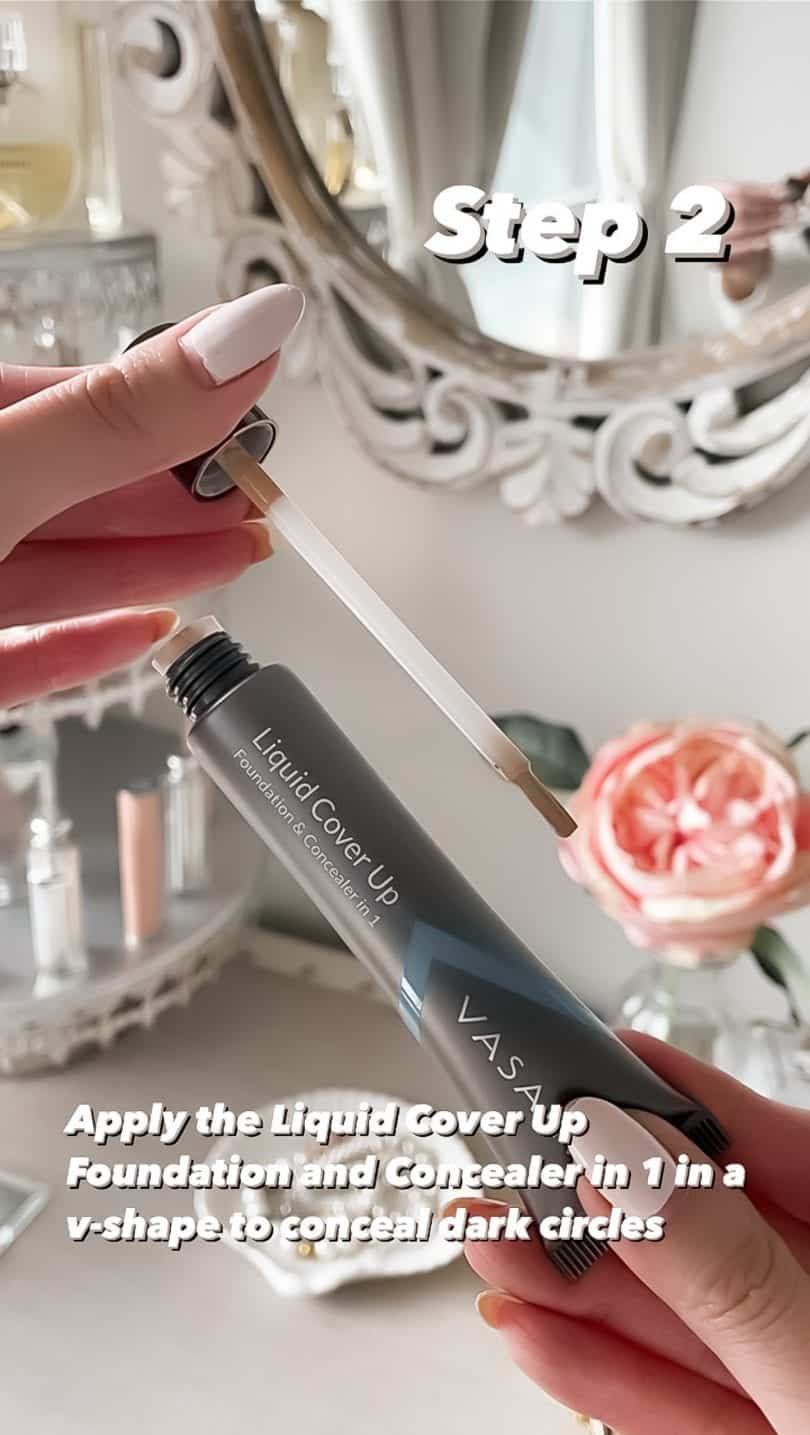 The 2nd step is to apply your concealer in a v-shape to cover to brighten the under eye area. Get the full makeup tutorial at yesmissy.com