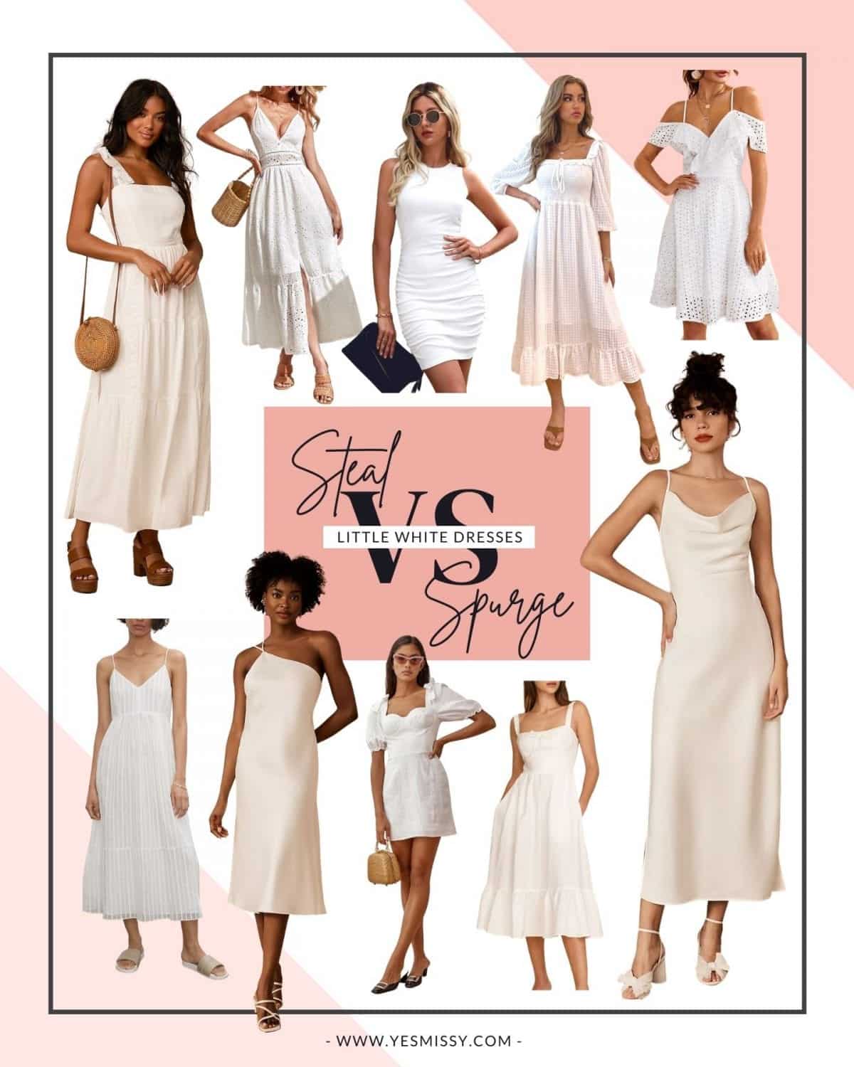 Little white dresses for summer! Splurge vs Steal? Whether you're looking for a deal or a designer dress, here are some of the best places to shop for them. Check it out on yesmissy.com