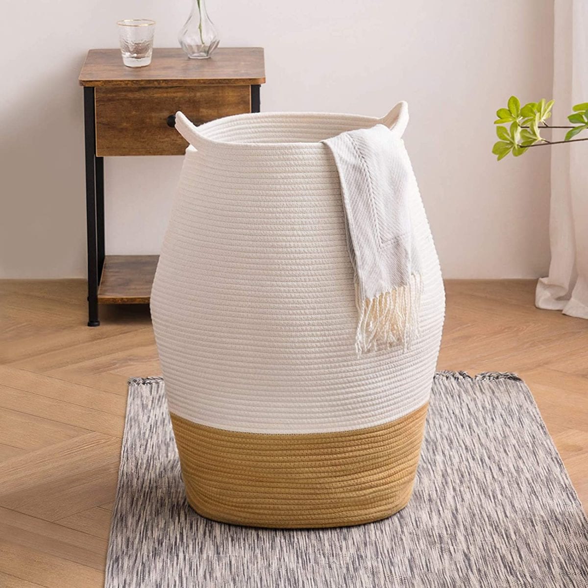 Two toned large woven basket - perfect for laundry, or storage and just $30 from Amazon! #amazonfinds