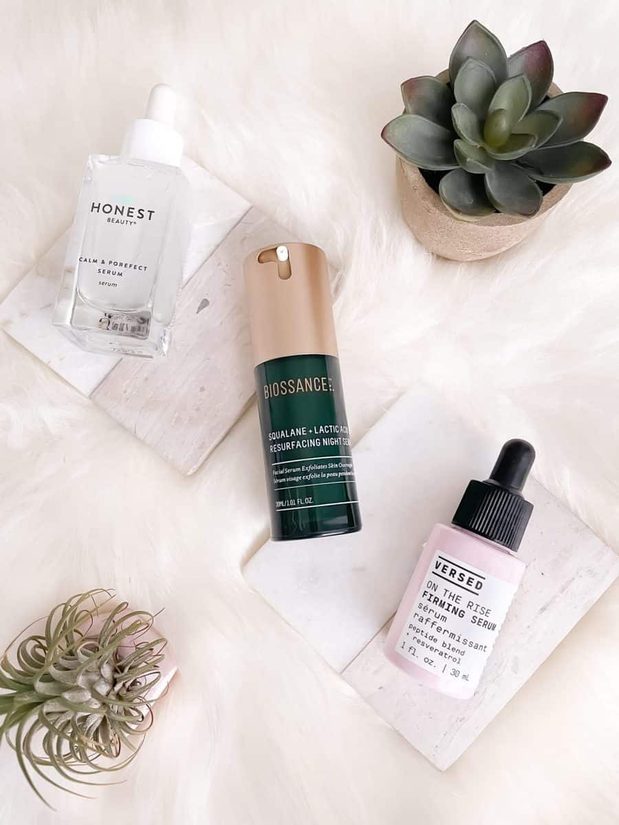 Favorite clean beauty products reviewed - Serums from Biossance, Honest Beauty and Versed. Read the full post on yesmissy.com
