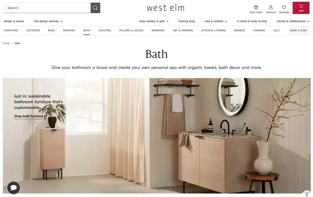 West Elm is a mid-century modern furniture store similar to Pottery Barn — they carry quality furniture, home goods and decor at a comparable price point.